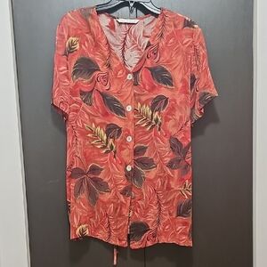 Elegant Red Floral Button-Down Shirt